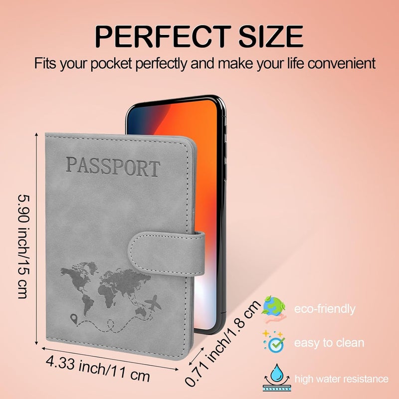 Sovirose Passport Holders, RFID Blocking Credit Card Holder, PU Leather Vaccine Card Holders for Travel with Magnetic Buckle, Travel Must Haves Cruise Ship Essentials for Men, Women (Grey) - Image 2